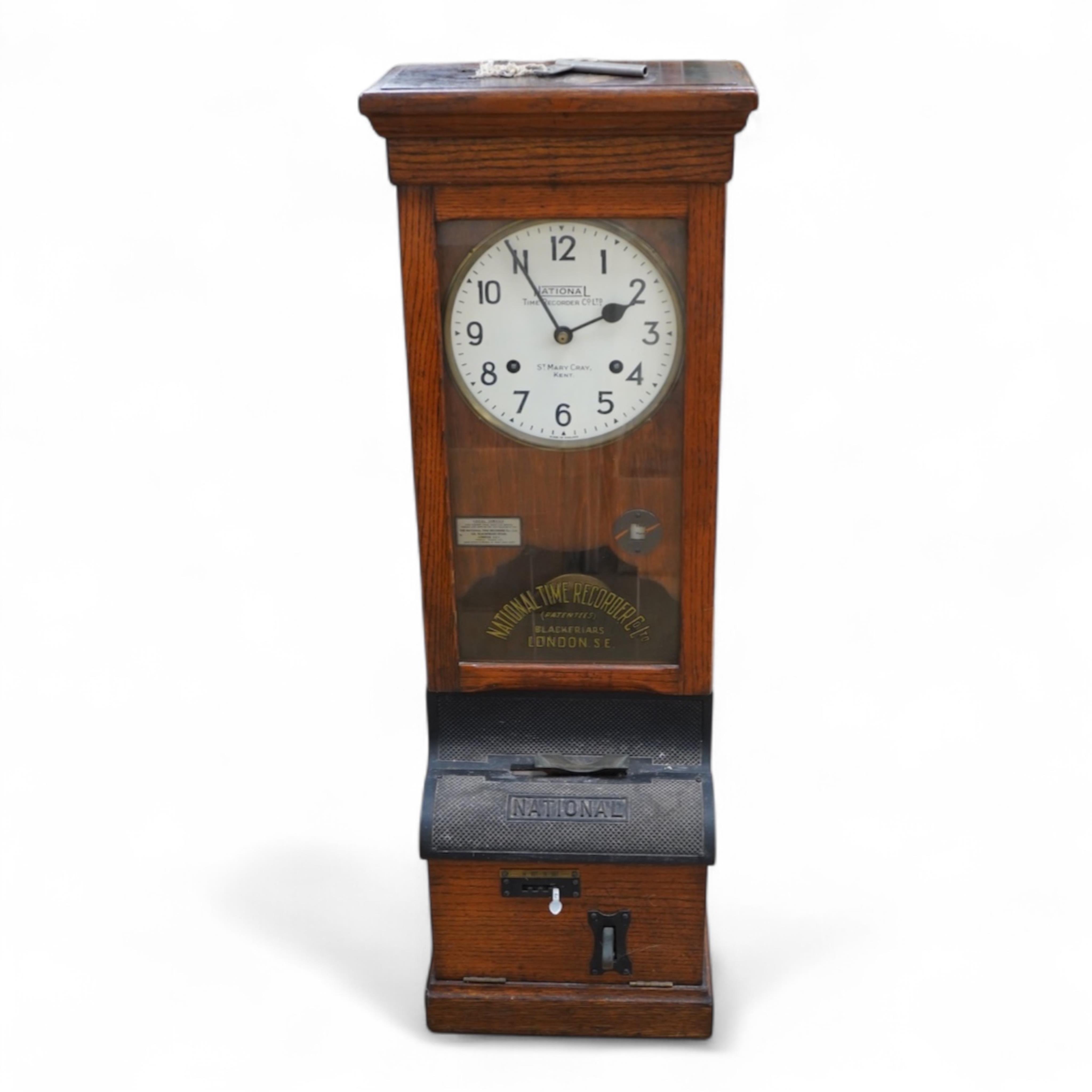 A National Time Recorder Co. Ltd. clocking in clock, 109cm high